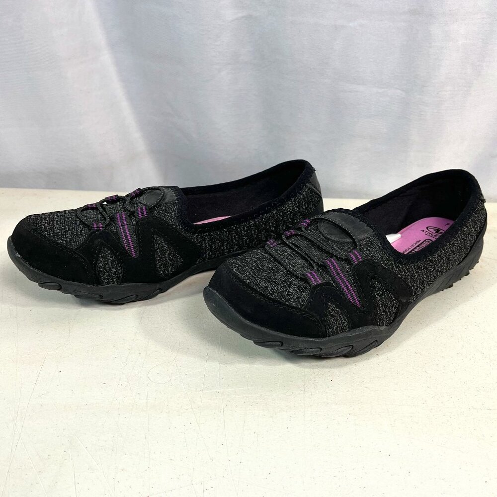 Athletic Works Shoes Womans 7 Black Purple Slip-On Comfort Fit Bunge Memory Foam
